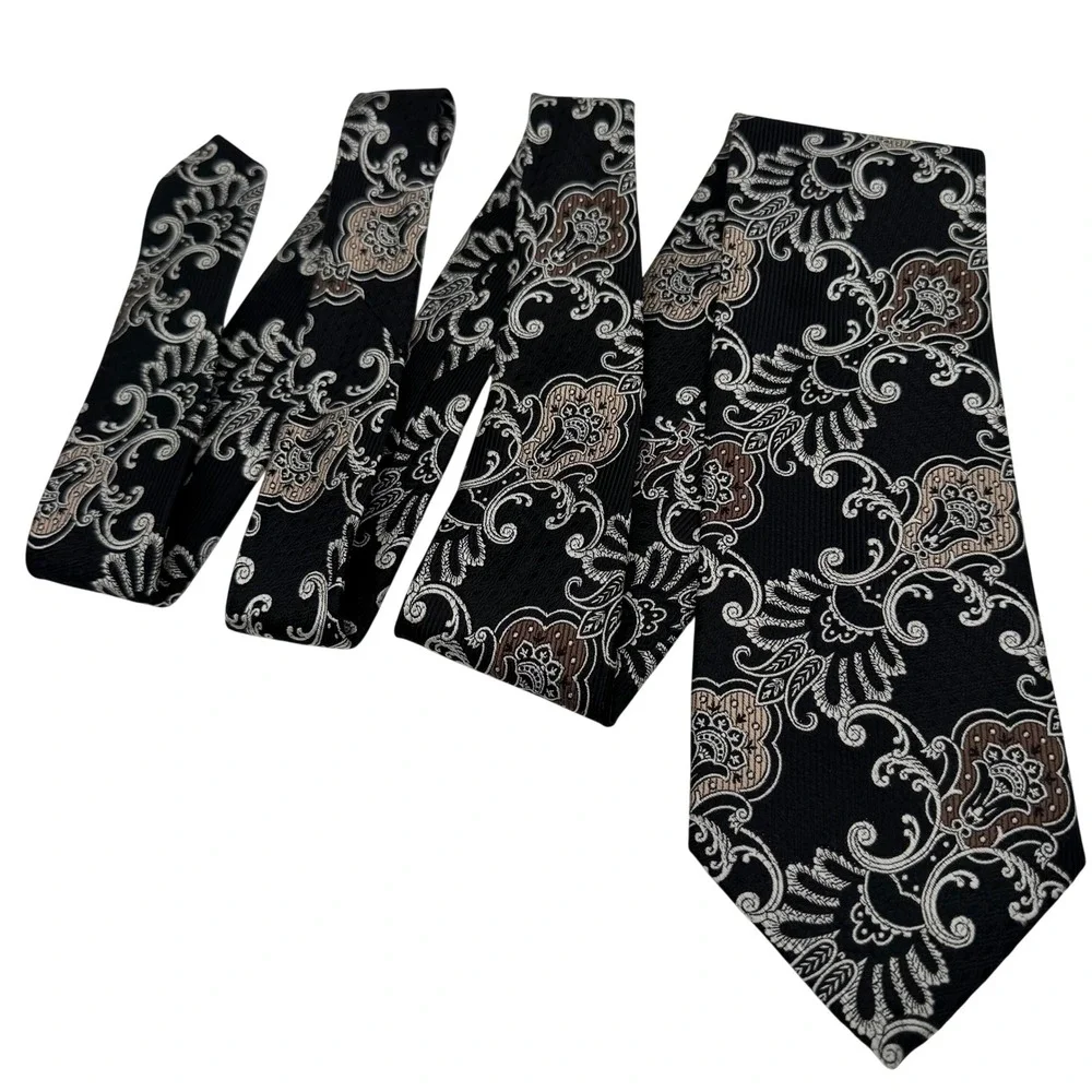 Jos. A. Bank Signature Collection‎ Silk Necktie Paisley Floral Mens Black Silver